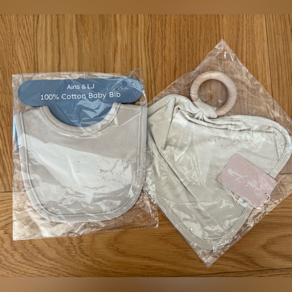 Cotton Baby Bib and Teether Set
